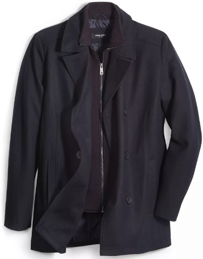 Kenneth Cole Men's Wool Blend Peacoat w/ Bib Coat (Charcoal) Deal