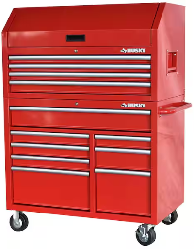 Husky 42 in. 12-Drawer 24.5 in. Deep Tool Chest/Rolling Cab Set Gloss Red