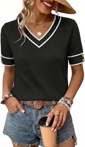 WIHOLL Womens Short Sleeve Sweater Lightweight Knit Tops Deal