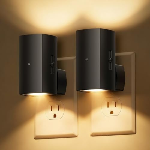 Night Lights Plug Into Wall 2-Pack Warm White & Black Body