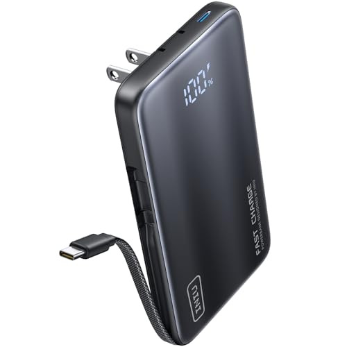 INIU 3-in-1 Portable Charger 10000mAh 45W with Built-in USB C Cable & Foldable Wall Plug