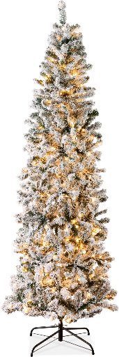 Best Choice Products 6' Pre-Lit Artificial Snow Flocked Pencil Christmas Tree