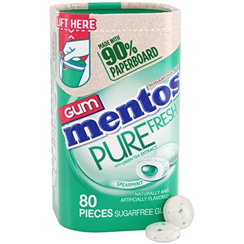 Mentos Pure Fresh Spearmint Sugar Free Gum 2 x 80-Count Deal
