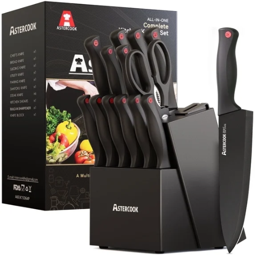 Astercook 15-Piece Kitchen Knife Set with Built-in Sharpener Deal
