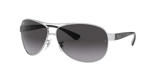 Ray-Ban Mens RB3386 Aviator Sunglasses, Silver/Light Grey Gradient Dark Grey, 63 mm