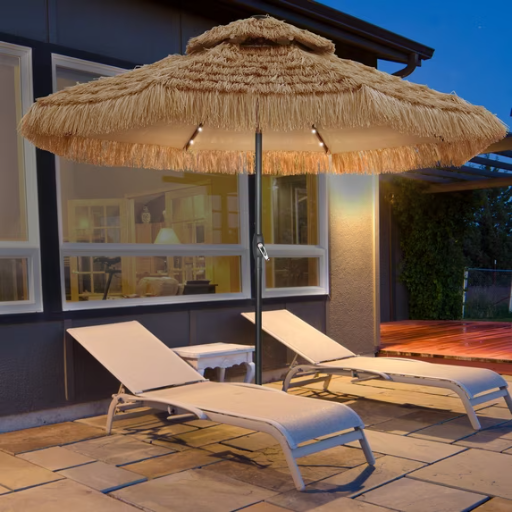 Autlaycil 9' Solar LED Lights Thatched Tiki Umbrella