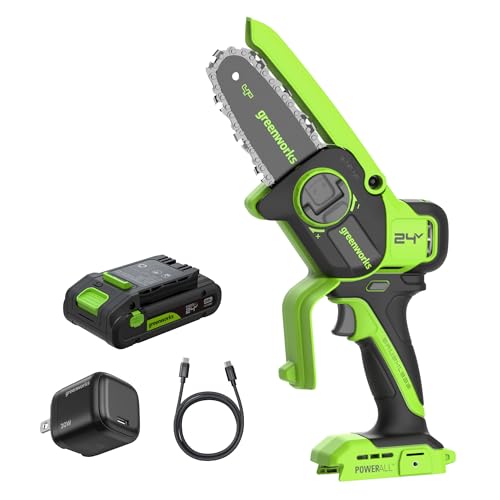Greenworks 24V 4 in Mini Pruning Chainsaw with 2.0 Ah Battery and Charger