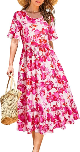 STYLEWORD Casual Short Sleeve Tiered Flowy Spring Long Midi Beach Sundress Deal
