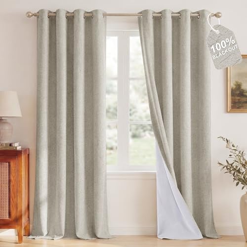 Nicetown 2-Panel 52"x84" 100% Blackout Linen Curtains w/ Grommet (Beige) Deal