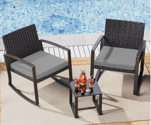 3-Piece Ebern Designs Steel Patio Rocking Chair Bistro Set