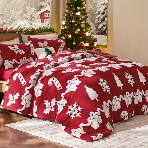 Bedsure King Christmas Comforter Set w/ 2 Pillowcases (Red Candy Cane) Deal