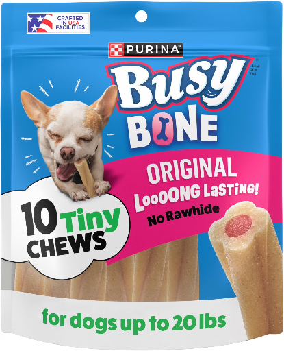 Purina Busy Bone Tiny Dog Chew Bones With Middle Made With Pork for Small Dogs, 6.5 oz