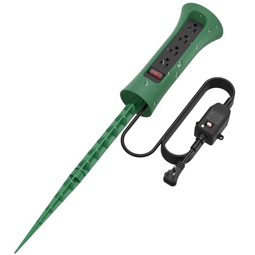 Cccei Outdoor GFCI Power Strips 6' 4-Outlet Weatherproof with Stake