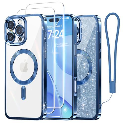Meifigno Designed for iPhone 16 Pro Max Case 6.9", [Glitter Card & Wrist Strap]