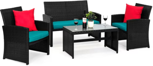 Best Choice Products 4-Piece Outdoor Wicker Patio Conversation Furniture Set w/ Coffee Table & Seat Cushions Deal