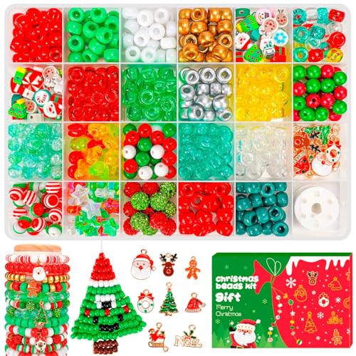 500-Piece Christmas Beads Kit w/ Christmas Tree & Snowflake Charms