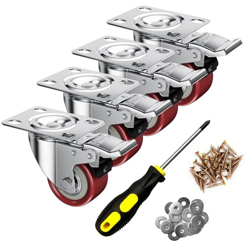 4-Count 2" Polyurethane Caster Wheels with Brakes & Screws