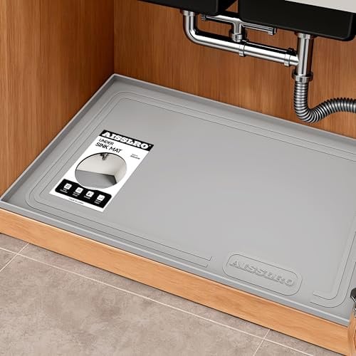 Aisslro Under Sink Mat 25" X 19", Waterproof Silicone Under Sink Mats