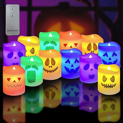 Anditoy 12 Pack Halloween LED Tealights with Remote