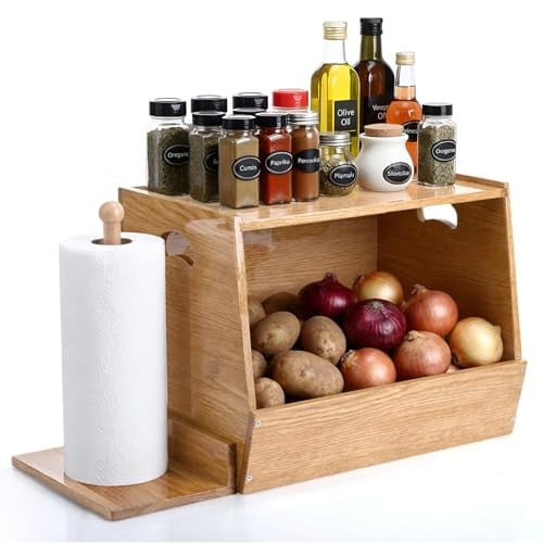 Wooden Potato and Onion Storage Bin with Paper Towel Holder Deal