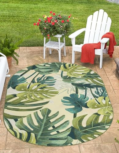 Unique Loom Outdoor Botanical Collection Longwood Area Rug 2' 2" x 3' 1" Oval Green/Olive