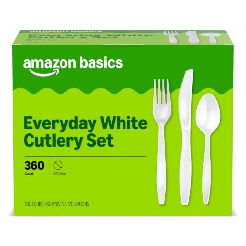 Amazon Basics Disposable Everyday White Assorted Cutlery Set 360-Count Deal