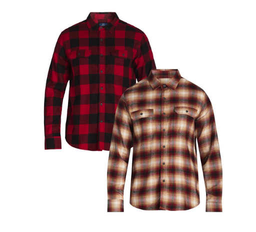 George Men's Long Sleeve Flannel Shirts 2-Count (Red & Brown Plaid)