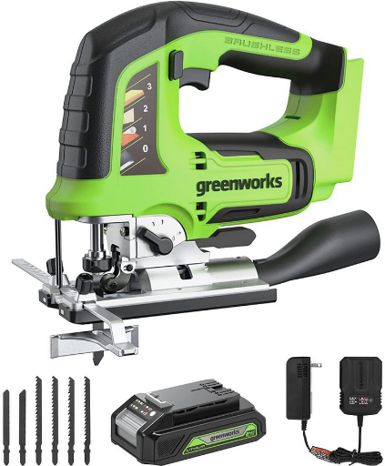 Greenworks 24V Cordless Jig Saw 3000SPM w/ 2Ah Battery and 2A Charger, 6 Blades Deal