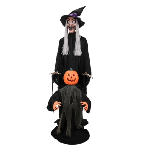 Haunted Hill Farm 6.1-Ft. Witch with Pumpkin Man Halloween Animatronic Deal