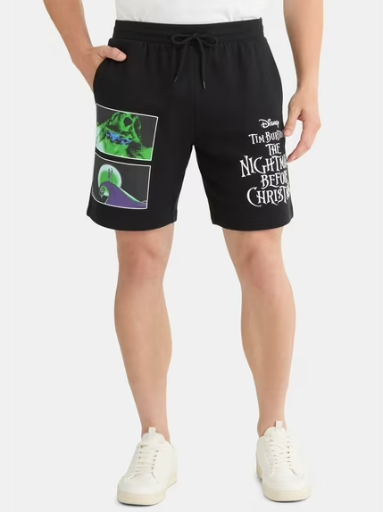 Nightmare Before Christmas Men's Graphic Fleece Shorts 9" Inseam