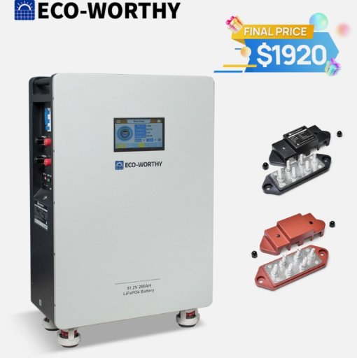 ECO-WORTHY 14kWh 51.2V 280AH LiFePO4 Solar Battery Backup + Busbar