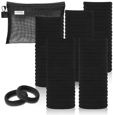 Black Hair Ties, 100 Pack Nylon Elastic Bands