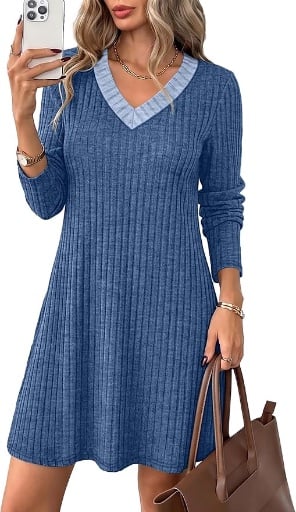 OFEEFAN V Neck Sweater Dresses Deal