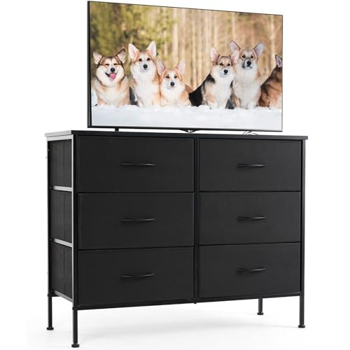 Sweetcrispy 6-Drawer Fabric Storage Cabinet TV Stand Console Dresser (Black)
