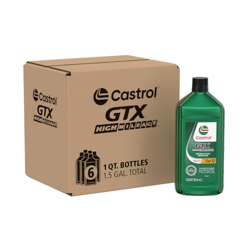 Castrol GTX High Mileage 5W-30 Synthetic Blend Motor Oil, 1 Qt, 6-Pack