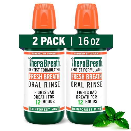 TheraBreath Fresh Breath Oral Rinse, Rainforest Mint, 2-Pack 16-Oz