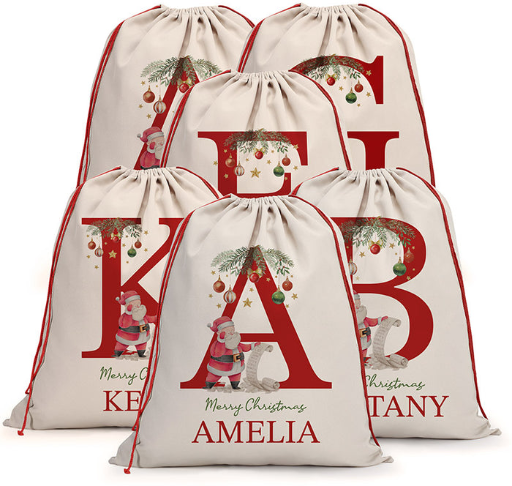 Merry Christmas Initial Personalized Santa Sack with Name