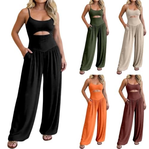 Wide Leg Jumpsuits Spaghetti Strap Tie Back Cut-Out Waist  Deal