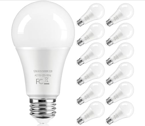 TOBUSA 12 Pack A19 Daylight White LED Bulbs