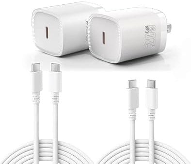 (Prime Deal) 2-Pack 20W PD Charging Adapter with 6FT USB C to C Cable