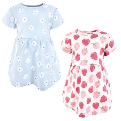 Hudson Baby Infant Girls Cotton Dresses, Strawberry Love, 0-3 Months