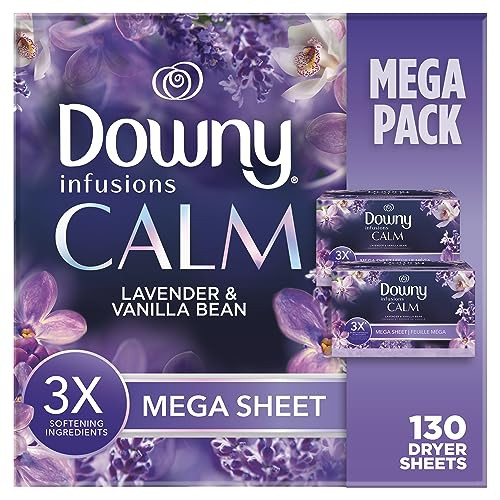 Downy Infusions Mega Dryer Sheets (CALM, Lavender and Vanilla Bean) 4 x 130-Count