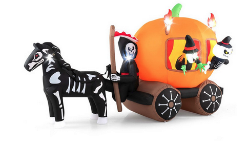 10.2-foot Long Inflatable Carriage with LED Lights and Built-In Blower