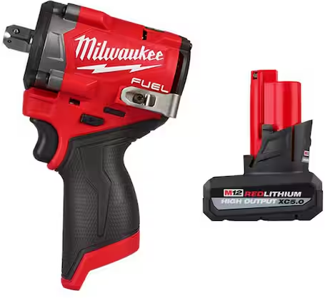 Milwaukee M12 FUEL 12V Li-Ion Brushless Cordless Stubby 1/2in. Impact Wrench with M12 XC High Output 5.0Ah Battery Deal