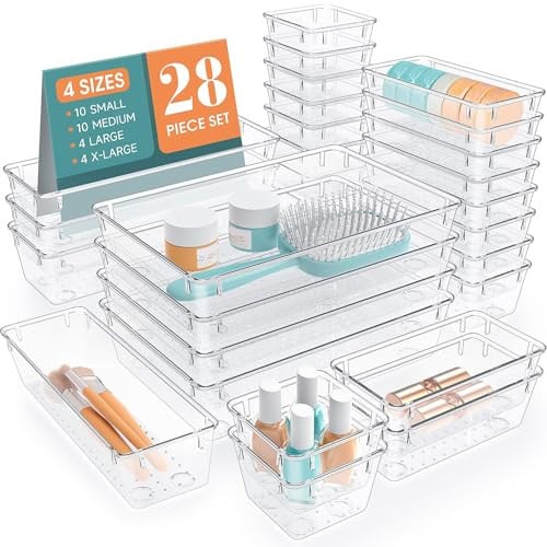 28 PCS Clear Plastic Drawer Organizers Set