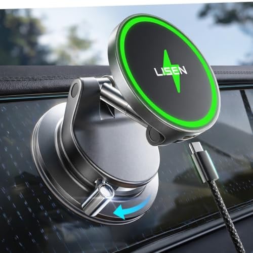 LISEN 15W MagSafe Car Mount Phone Charger w/ 3.3' USB-C Cord