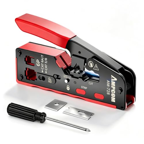 AMPCOM Pass Through RJ45 Crimp Tool AM-728RD