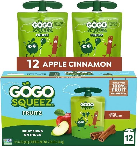 GoGo squeeZ No Sugar Added Applesauce and Fruit Puree Apple Cinnamon 3.2 oz Pouches (Pack of 12) Deal