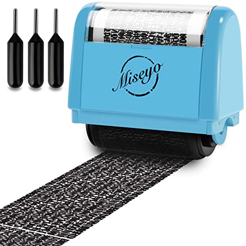 Miseyo Wide Identity Theft Protection Roller Stamp Set with 3 or 6 Refill Ink