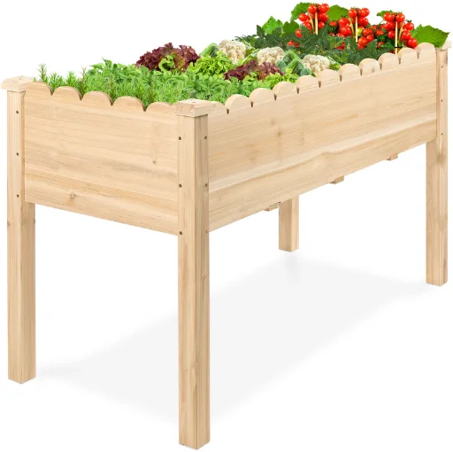 Raised Garden Bed Scalloped Elevated Wooden Planter Box 48x24x30in Deal